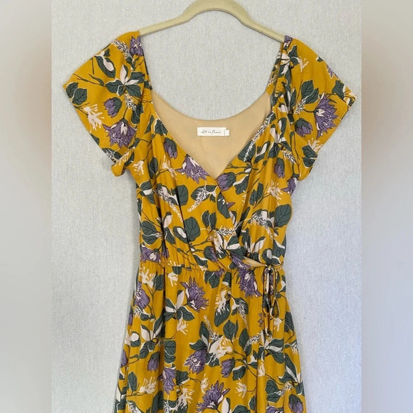 All In Favor Nordstrom yellow floral midi short sleeve dress Sz S - Picture 3 of 9